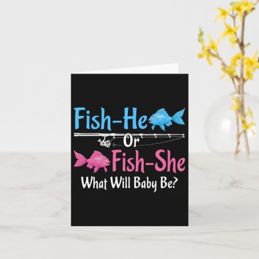 Fish-he Or Fish-she Gender Reveal Baby  カード (黄色い花)