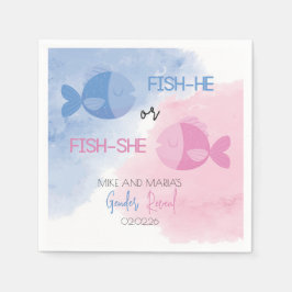 Fish-he or Fish-she gender reveal napkins スタンダードカクテルナプキン