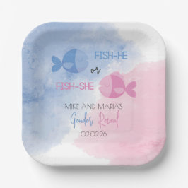 Fish-he or Fish-she gender reveal plates ペーパープレート