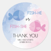 Fish-he or Fish-she gender reveal stickers ラウンドシール (正面)