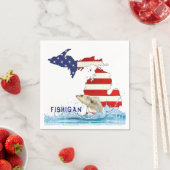 Fish In Water and USA Flag Michigan スタンダードカクテルナプキン (インサイチュ)