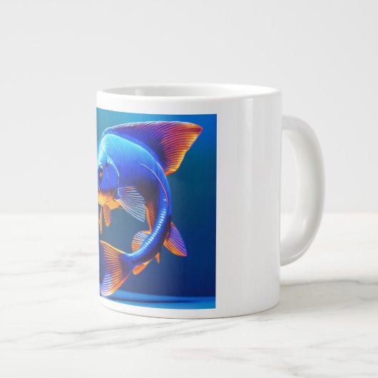 Fish Logo Mug | Cute & Minimal Aquatic Design ジャンボコーヒーマグカップ (正面右)