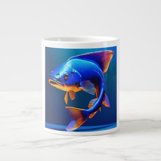 Fish Logo Mug | Cute & Minimal Aquatic Design ジャンボコーヒーマグカップ (正面)