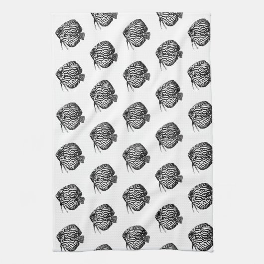 Fish Monochrome Tea Towel キッチンタオル (縦)