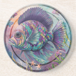 Fish Mosaic Circular Sandstone Coaster コースター