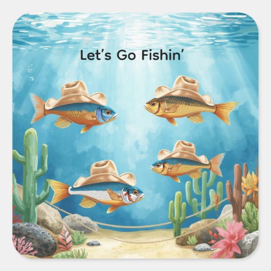 Fish Party Texas themed  スクエアシール (正面)