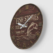 Fish Stories Told Here Funny Fishing Decor ラージ壁時計 (傾斜)