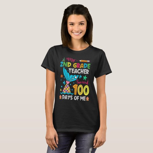 Fish Tail 2nd Grade Teacher Survived 100 Days Of M Tシャツ (正面フル)