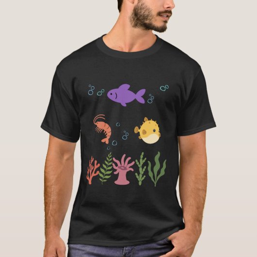 Fish Underwater Kids Shrimp Pufferfish Tシャツ (正面)