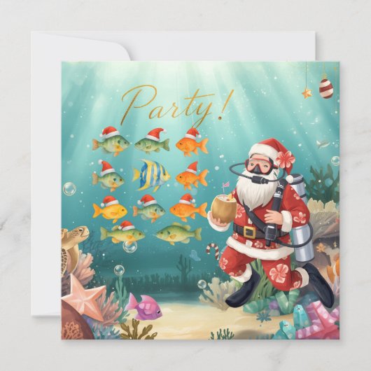 Fish wears Santa Hat Christmas Party with Santa シーズンカード (正面)