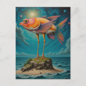 Fish With Bird Legs on Tiny Island Surreal ポストカード (正面)