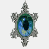 Fishbowlの珍しい青緑の目 スノーフレークピューターオーナメント (左)