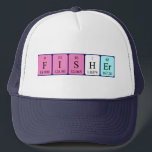 Fisher periodic table name hat キャップ<br><div class="desc">Fisher spelled out as F I S H Er (Fluorine Iodine Sulphur Hydrogen Erbium) on a hat for the scientist in you.</div>