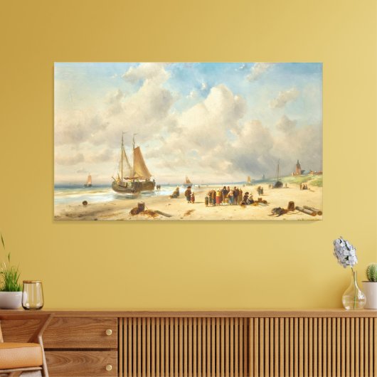 Fisherfolk On The Beach キャンバスプリント (インサイチュ (リビング))