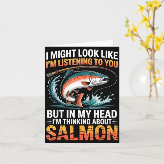 Fisherman Fish Angler Thinking About Salmon Fishin カード (黄色い花)