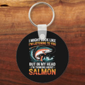 Fisherman Fish Angler Thinking About Salmon Fishin キーホルダー (正面)