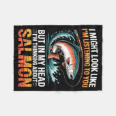 Fisherman Fish Angler Thinking About Salmon Fishin フリースブランケット (正面(横))