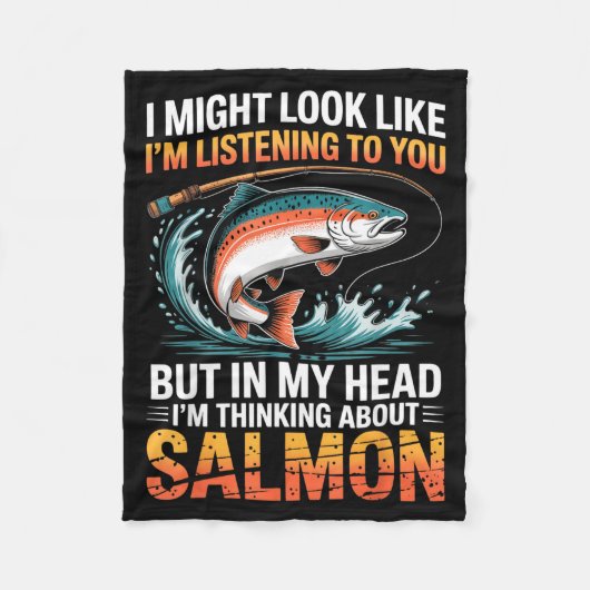 Fisherman Fish Angler Thinking About Salmon Fishin フリースブランケット (正面)