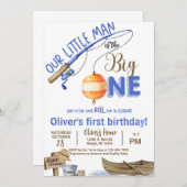Fisherman / fishing boy 1st birthday invitation. 招待状 (正面/裏面)