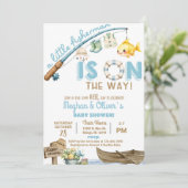Fisherman / fishing boy reel fun baby shower. 招待状 (スタンド正面)