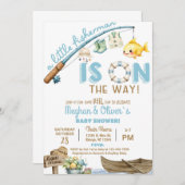 Fisherman / fishing boy reel fun baby shower. 招待状 (正面/裏面)