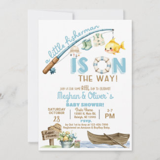 Fisherman / fishing boy reel fun baby shower. 招待状