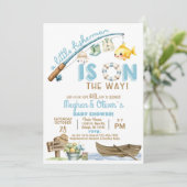 Fisherman / fishing boy reel fun baby shower. 招待状 (スタンド正面)
