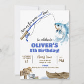 Fisherman / fishing boy reel fun birthday invite. 招待状 (正面)