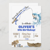 Fisherman / fishing boy reel fun birthday invite. 招待状 (正面/裏面)