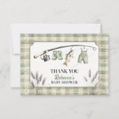 Fisherman Gingham Clothesline Fishing Baby Shower サンキューカード (正面)