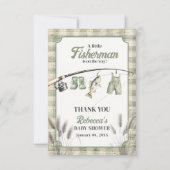 Fisherman Gingham Clothesline Fishing Baby Shower サンキューカード (正面)