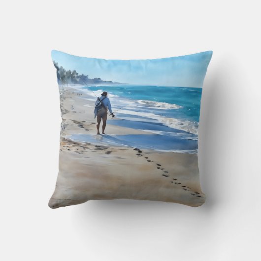 Fisherman on Turtle Beach Pillow クッション (裏面)