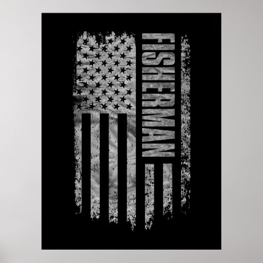 Fisherman USA Flag Distressed design ポスター (正面)