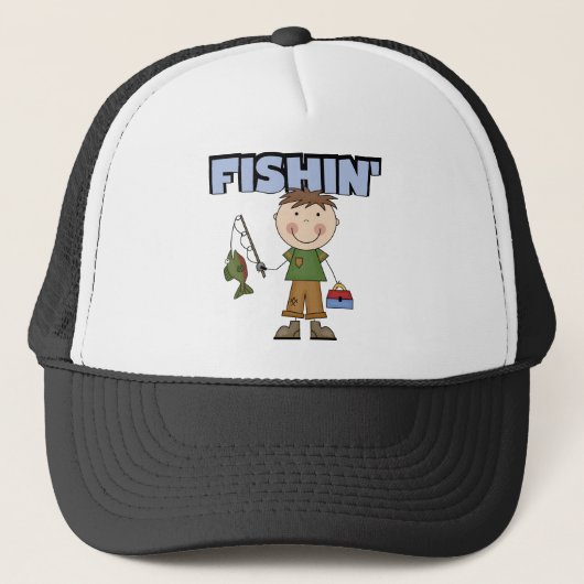 Fishinの男の子のTシャツおよびギフト キャップ (正面)