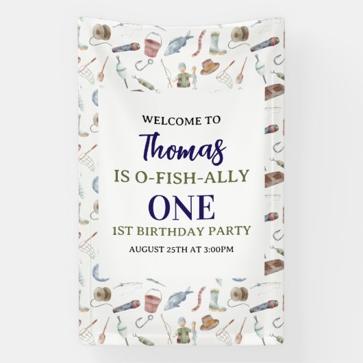 Fishing 1st Birthday | お魚友達になって1年パーティー 横断幕 (縦)