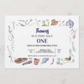 Fishing 1st Birthday Invitation | O-Fish-Ally One  招待状 (正面)