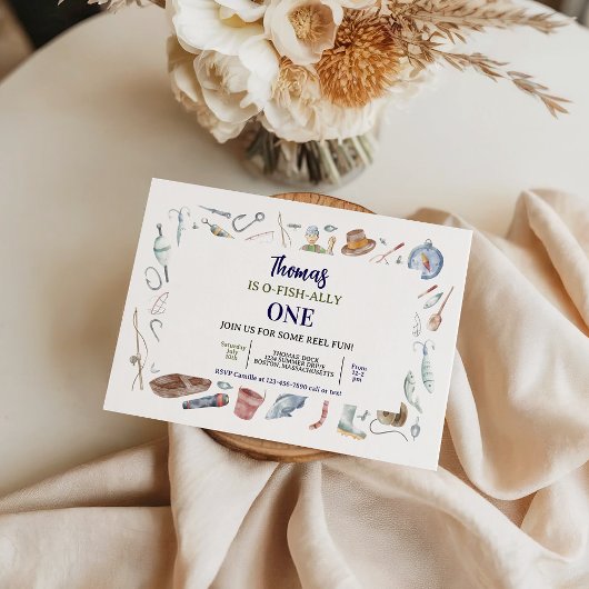 Fishing 1st Birthday Invitation | O-Fish-Ally One  招待状