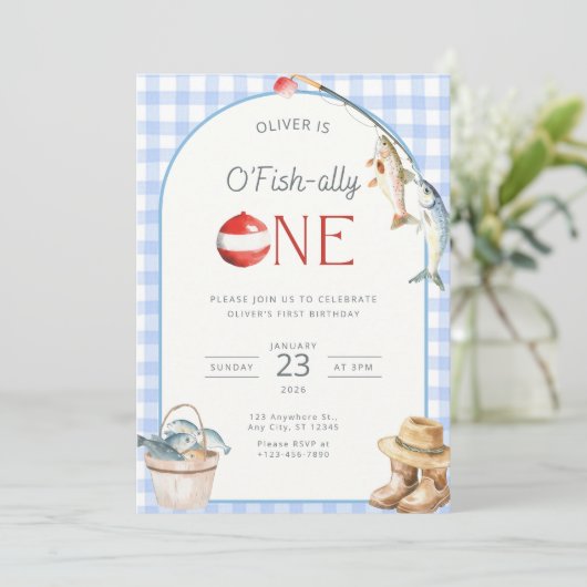 Fishing 1st Birthday Invitation O Fishally One  招待状 (スタンド正面)