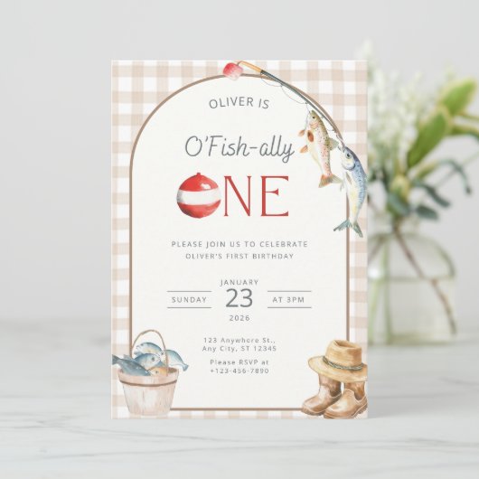 Fishing 1st Birthday Invitation O Fishally One  招待状 (スタンド正面)