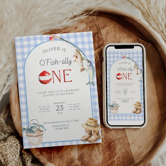 Fishing 1st Birthday Invitation O Fishally One 招待状