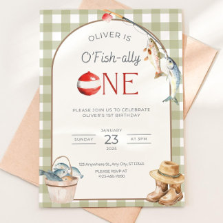 Fishing 1st Birthday Invitation O Fishally One Inv 招待状