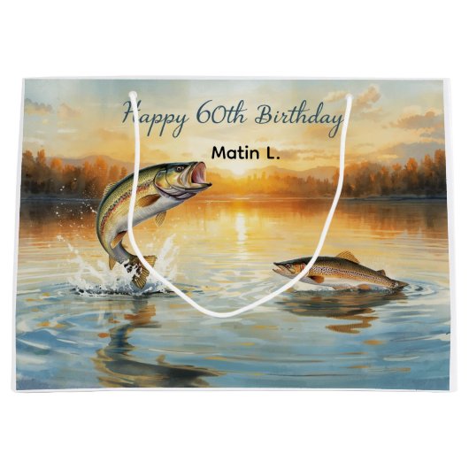 Fishing 60th Birthday  ラージペーパーバッグ (正面)