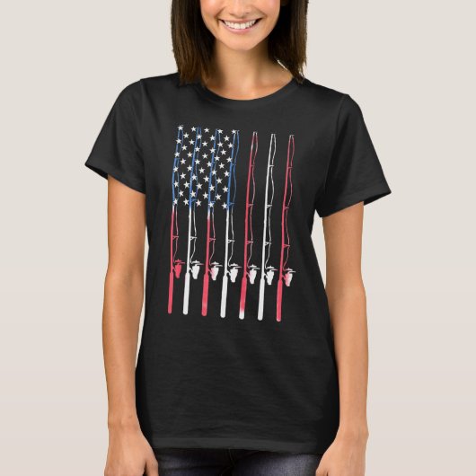 Fishing American Flag 4th Of July Patriotic Fisher Tシャツ (正面)