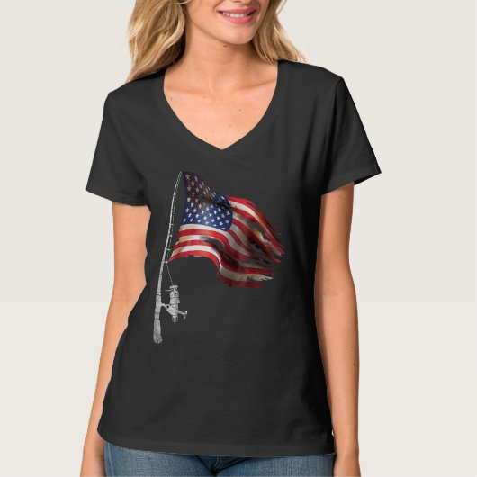 Fishing American Flag Fisherman Patriotic Day 4th  Tシャツ (正面)