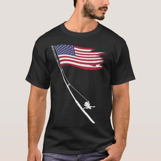 Fishing  American Flag Fishing Rod Tシャツ (正面)