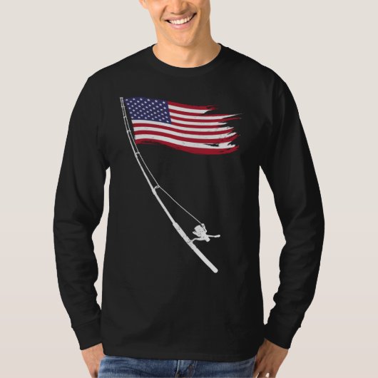 Fishing American Flag Fishing Rod Tシャツ (正面)