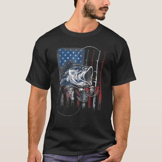 Fishing American Flag USA Bass Fisherman 4th Of Ju Tシャツ (正面)
