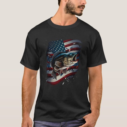 Fishing and an American Flag Largemouth Bass  1 Tシャツ (正面)
