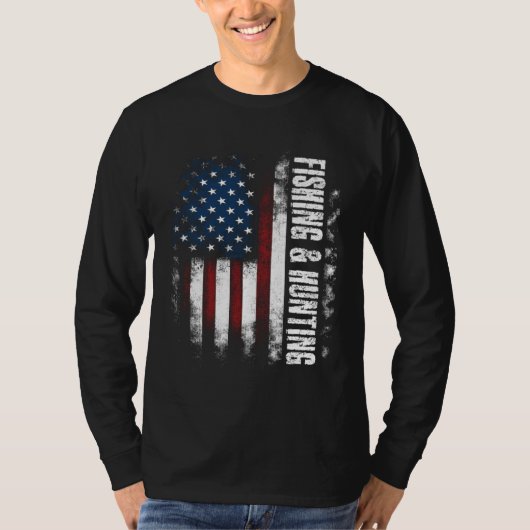 Fishing and Hunting American Flag Fisherman Hunter Tシャツ (正面)