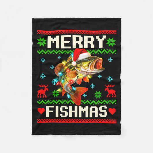 Fishing B Fish Merry Fishmas Fisherman Ugly Christ フリースブランケット (正面)